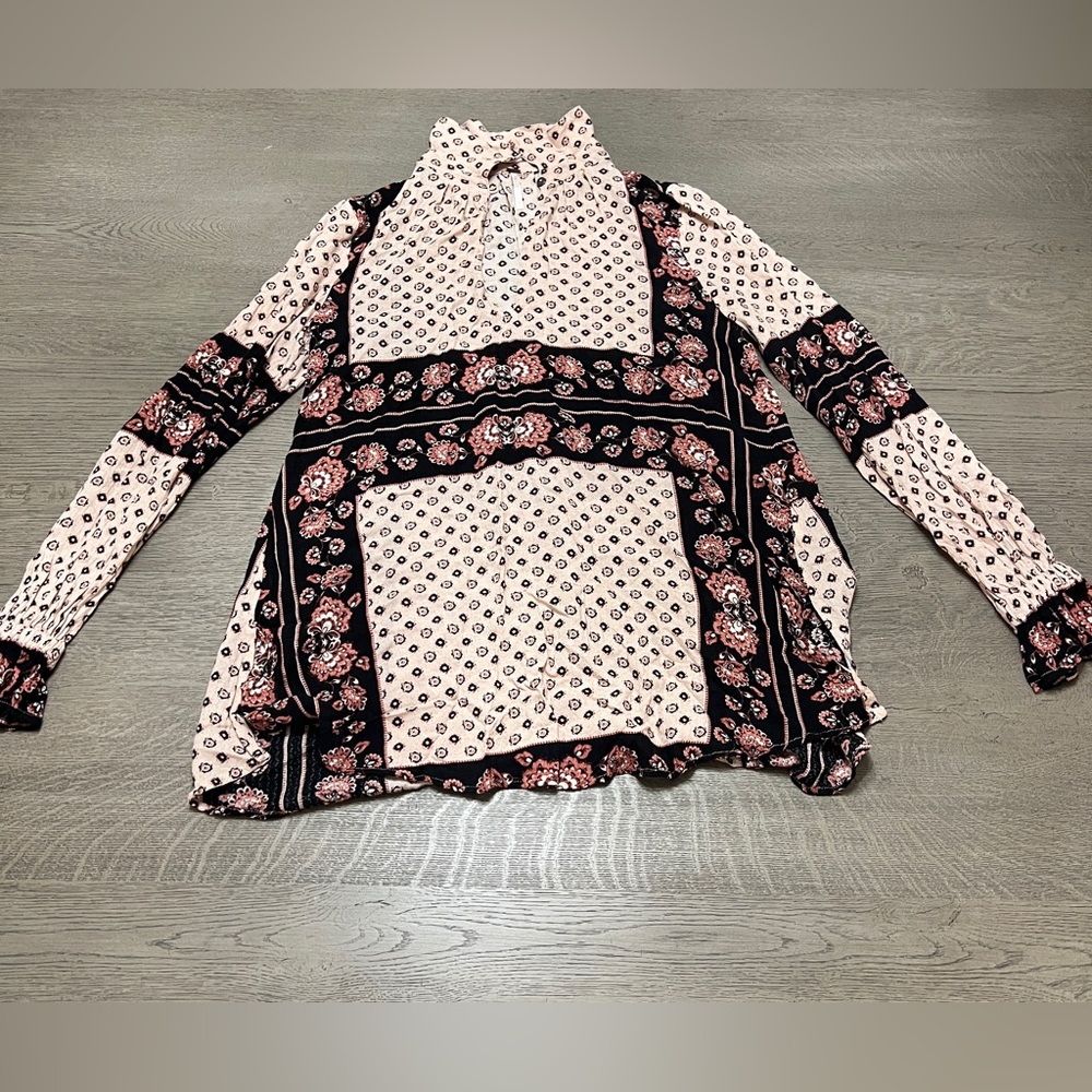 Free People Floral Long Sleeve Patchwork Tunic Blouse Size XS